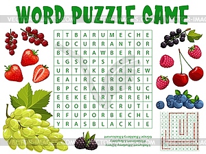 Farm and garden berries word search puzzle game - vector clipart