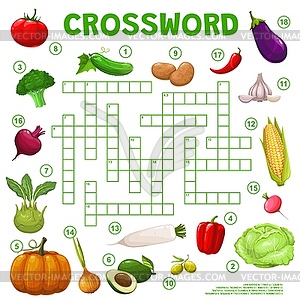Farm vegetables, crossword quiz grid - vector image