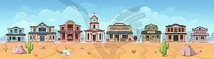 Western wild west town cartoon buildings cityscape - vector image