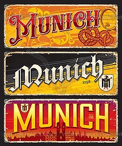 Munich travel stickers and plates, Germany signs - vector clipart