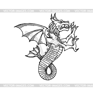 Heraldic Medieval creature sketch, fantasy dragon - vector clipart