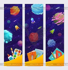 Back to school banner with space landscape - vector clipart