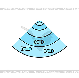 Fishing industry fish sonar outline icon or symbol - vector clipart