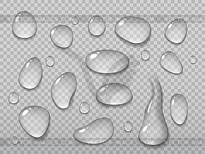 Realistic water drops on transparent background - vector image