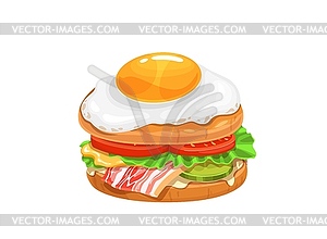 Cartoon egg sandwich with bacon, lettuce, tomato - vector image