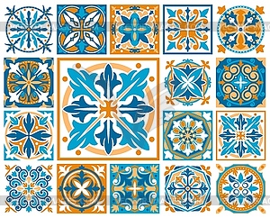 Moroccan azulejo tile patterns, majolica ornament - stock vector clipart