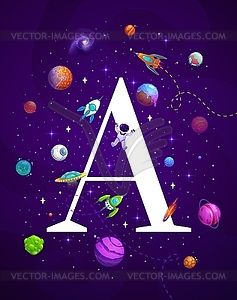 Cartoon space letter for learning alphabet - vector clipart