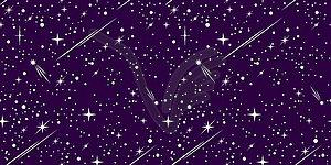 Space sky seamless pattern with stars and comets - vector clip art