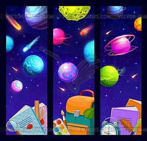 School banners, space landscape planets and comets - vector EPS clipart