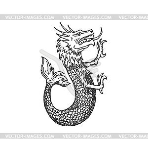 Heraldic animal, Medieval map sea monster sketch - vector image