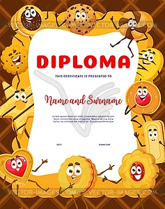 Kids diploma cartoon cookie and confectionery - vector image