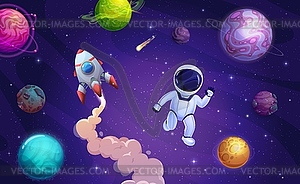 Cartoon astronaut in outer space starry galaxy - vector image