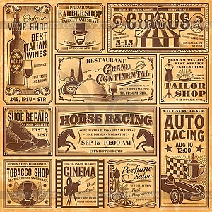 Vintage newspaper banners and old advertising - vector clip art