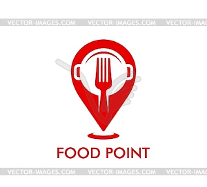 Restaurant map pointer icon, food point pin, fork - vector clipart