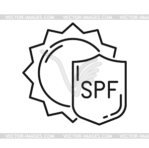 SPF shield, sun protection icon UV rays - vector clipart