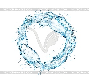 Круглый всплеск воды, волна или водоворот с голубыми каплями - клипарт в векторе