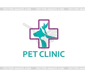 Pet clinic icon with dog, cat and bird in cross - vector clipart