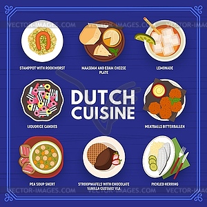 Dutch cuisine menu and food, Netherlands dishes - vector EPS clipart