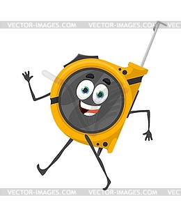 Cartoon measure tape tool character, work tool - vector image