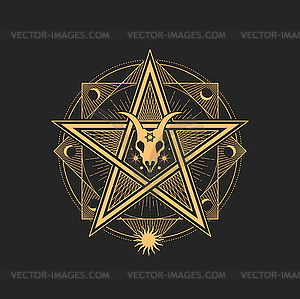 Esoteric and occult Pentagram with goat skull - vector clip art