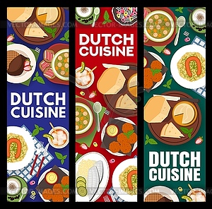 Dutch cuisine food banners, restaurant dishes meal - vector image