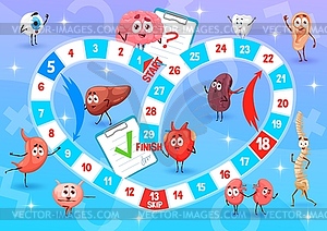 Board step game worksheet with cartoon organs - vector clipart / vector image