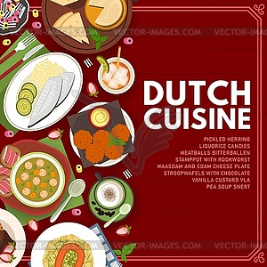 Dutch cuisine menu cover, Netherlands dishes meals - vector clip art