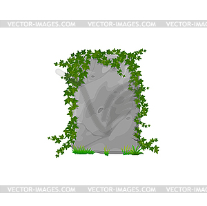 Cartoon forest rock stone panel with ivy leaves - vector clip art