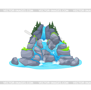 Waterfall, water fall of rock hill, cascade lake - vector clip art