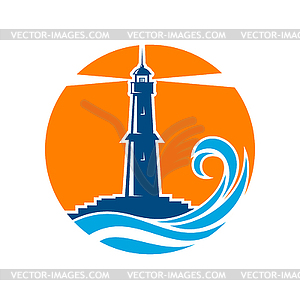 Lighthouse, beacon tower icon, nautical navigation - vector clip art