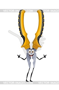 Cartoon pliers, DIY construction tool character - color vector clipart