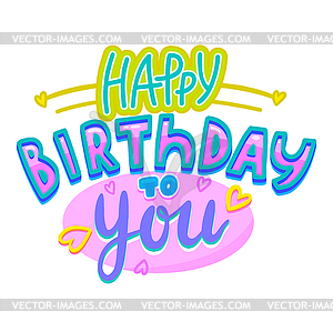 Happy Birthday icon, cartoon text with hearts - vector image