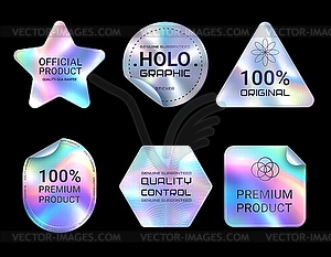 Quality hologram stickers, iridescent labels - stock vector clipart