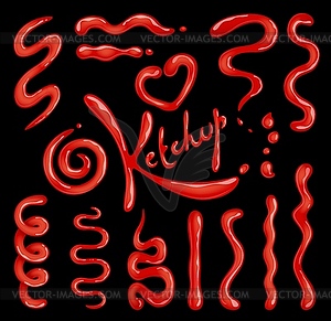 Ketchup stains, squeeze and splashes set - vector clipart