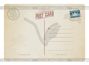 Antique postcard, retro postage stamp on mail - vector clip art