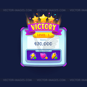 Game victory sign, banner or popup window - vector clipart