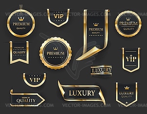 Golden luxury labels and banners, premium quality - vector image