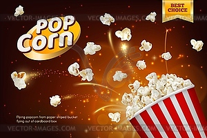 Flying cinema popcorn kernels poster or banner - vector clipart