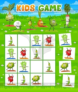 Sudoku game cartoon vegetables on yoga fitness - royalty-free vector image