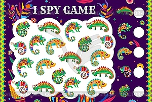 I spy game worksheet mexican chameleon lizards - vector clip art