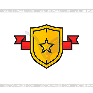 Star shield trophy award with red ribbon stripe - vector image