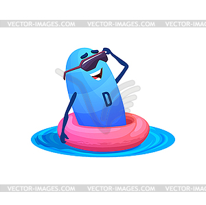 Cartoon vitamin D character on floater ring in sea - vector image