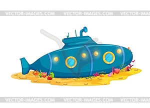 Cartoon submarine ship, underwater house building - stock vector clipart