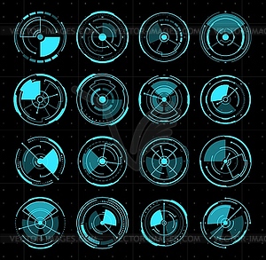 HUD tracking sonar, aim control target, navigation - vector clip art