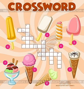 Ice cream dessert, crossword puzzle worksheet grid - vector clipart