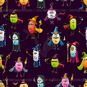 Cartoon wizard micronutrients, seamless pattern - royalty-free vector image