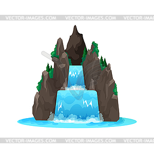 Cartoon waterfall, water cascade of mountain river - vector clipart