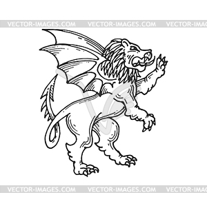 Lion with dragon wings, medieval heraldic animal - vector clip art