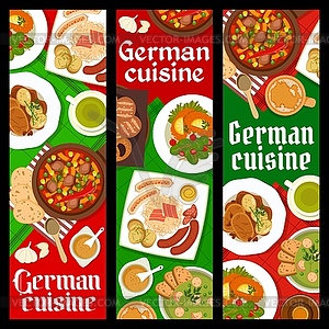 German cuisine banners, Bavarian food dishes meals - vector image