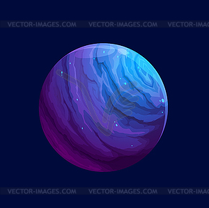 Cartoon fantasy blue violet space planet in galaxy - royalty-free vector image